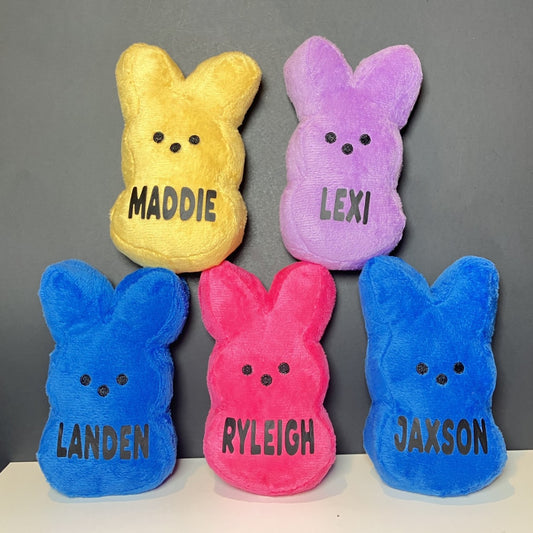 Personalized Easter Bunny Stuffed Plush, Multiple Options Available, yellow, pink, blue and purple