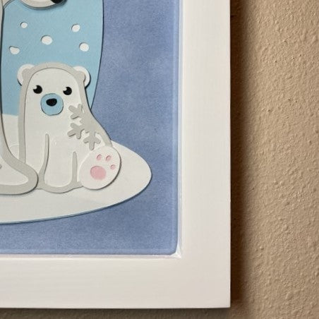 Polar bear and baby, layered art, multiple options, close up of light background
