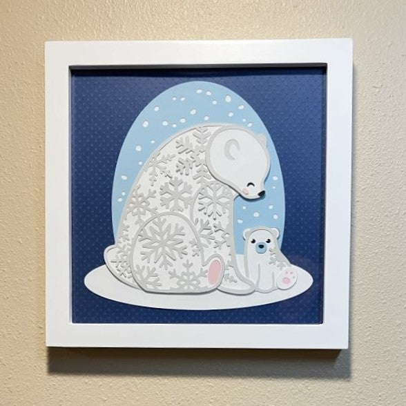 Polar bear and baby, layered art, multiple options, dark background