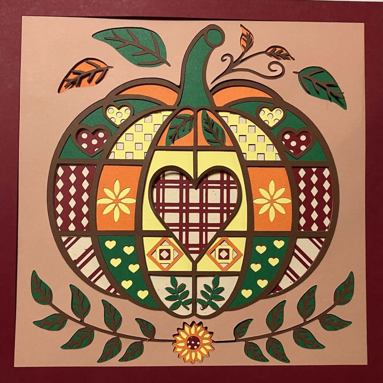 Quilted Pumpkin, layered art, reds