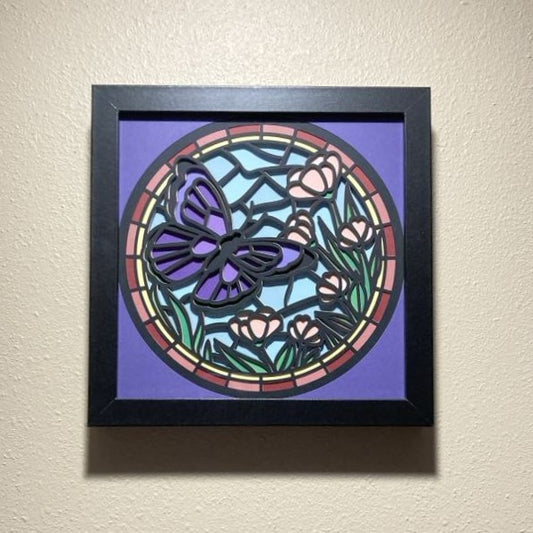 Butterfly with stained glass look, Layered Art Shadow Box