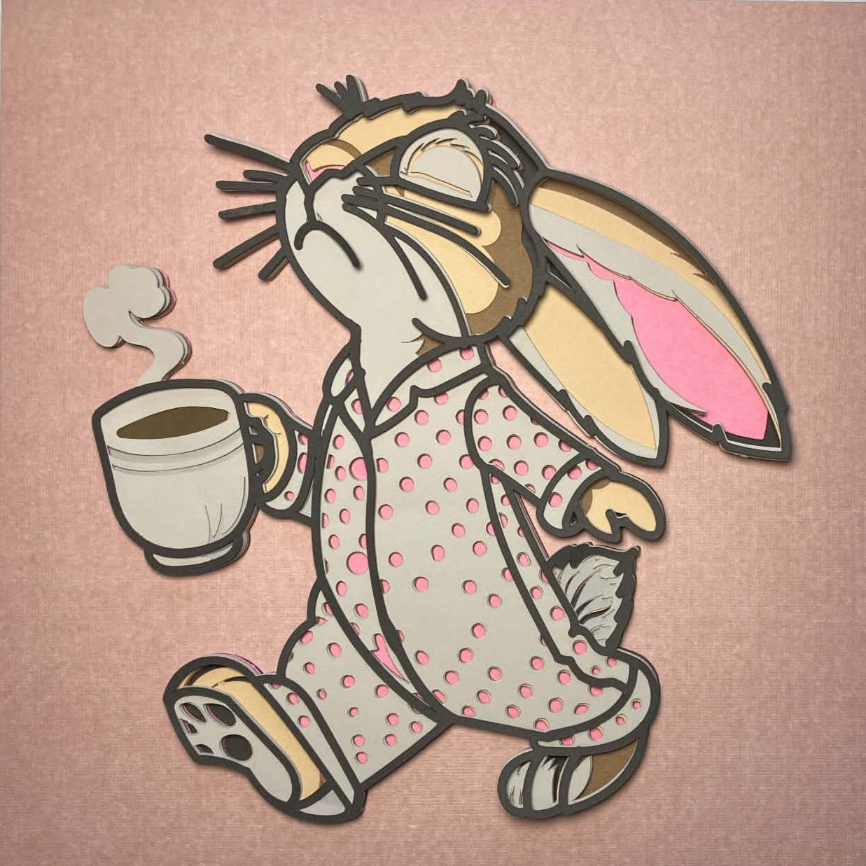 Tired Bunny Needs Coffee, 8x10 Layered Art,
