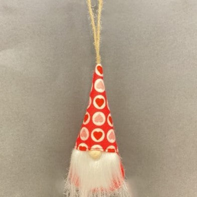 Hanging Plush Valentine Gnomes- Red with hearts and circles