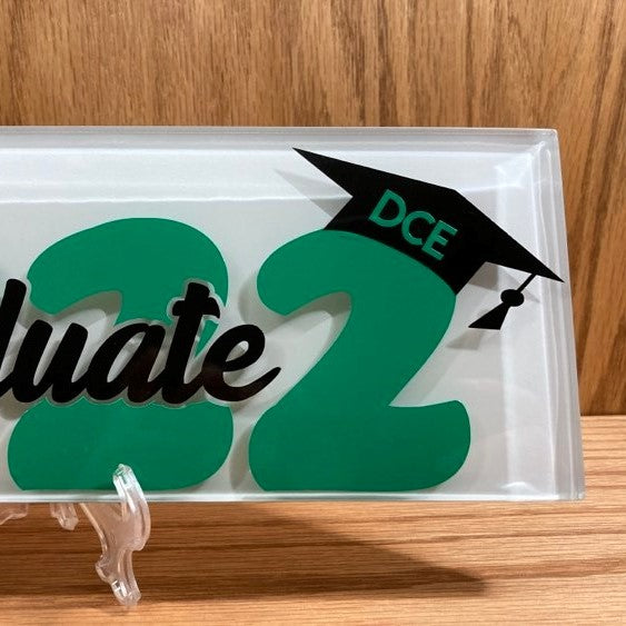 Graduate, Glass Tile, customized colors, DCE close up