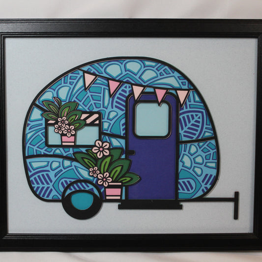 Blue Retro Camper, Layered Art