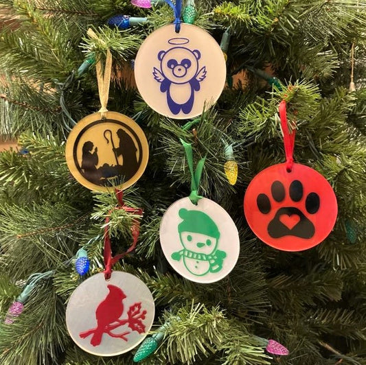 3.5" Acrylic Round Christmas Ornaments, Multiple Designs Available, all