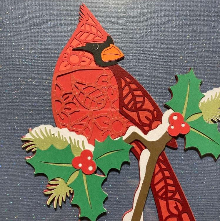 Winter Cardinal Shadow Box, close up
