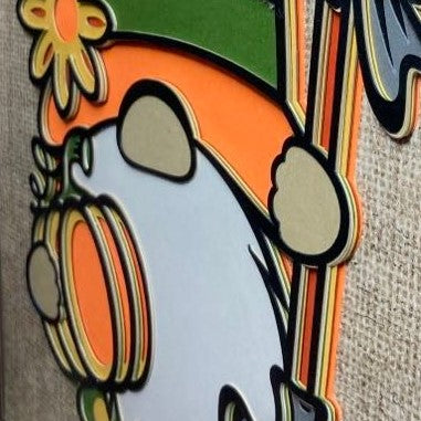 Fall Farmer Gnome, Layered Art, angle to show layers