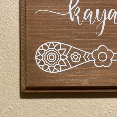 Kayak Sign, Wood, Close up of corner