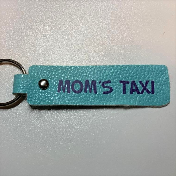 Parent Themed Key fobs, Faux Leather, Mom's Taxi Blue/Purple