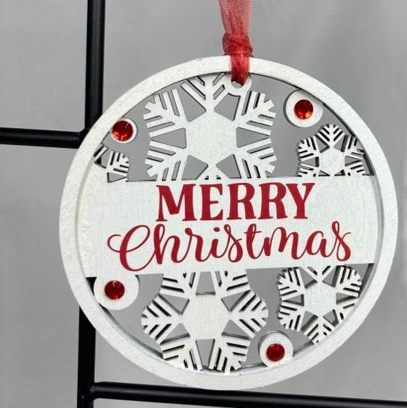 4" Wood Round Christmas Ornaments, Merry Christmas