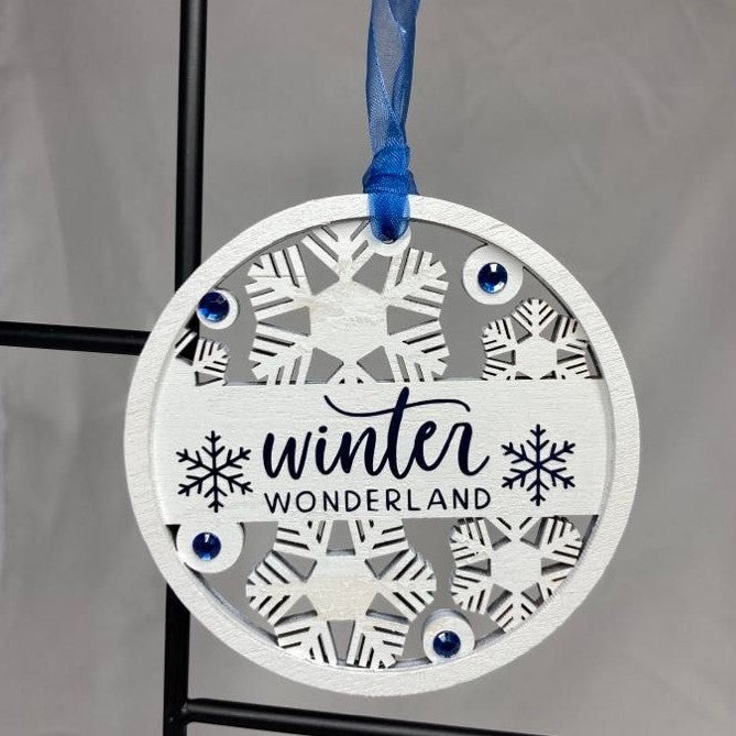 4" Wood Round Christmas Ornaments, Winter Wonderland