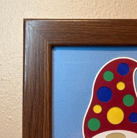School Gnome with Apple - 5" x 7" Layered Art, close up of frame