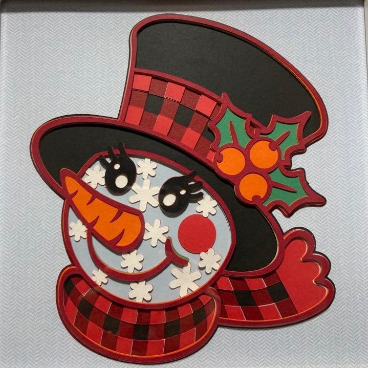 Snowman, layered art, close up