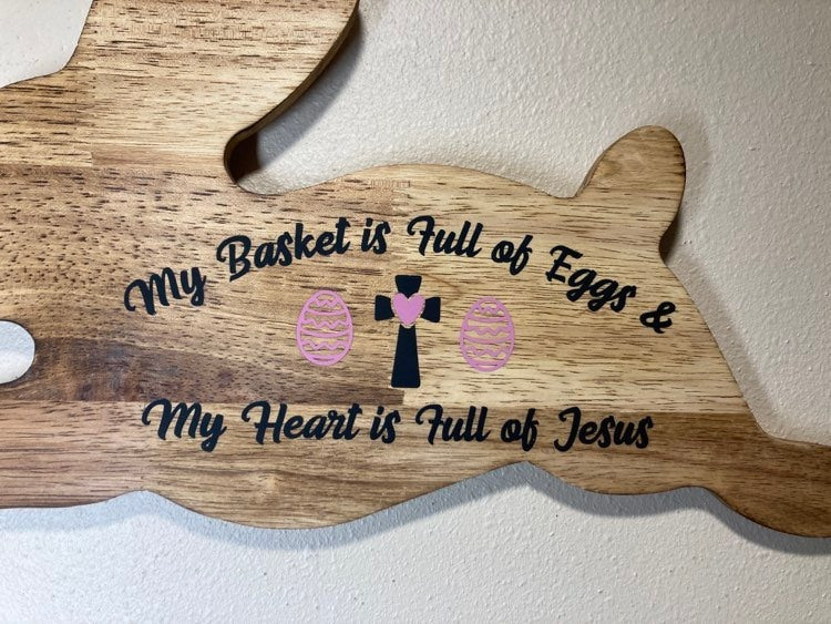 Bunny Shaped Wood Sign, close 