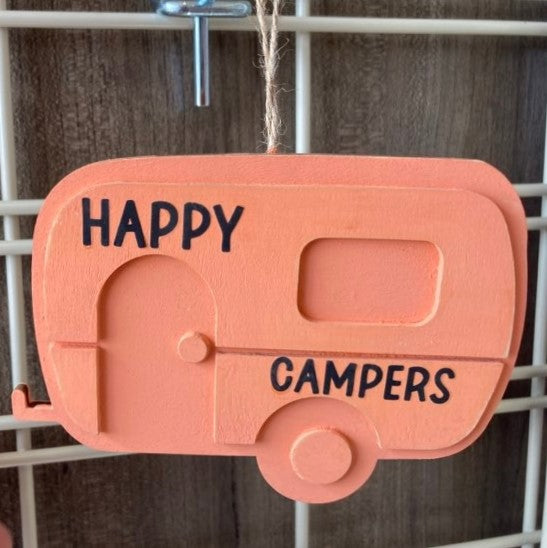 Wooden Camper, Two Sided- Happy Campers/Take a Hike, Multiple Colors Available